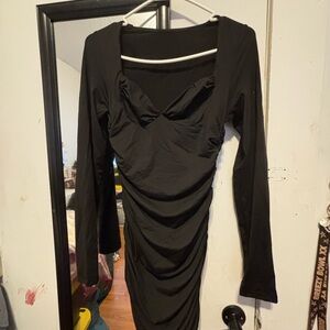 SHEIN Black Ruched Long Sleeve Dress